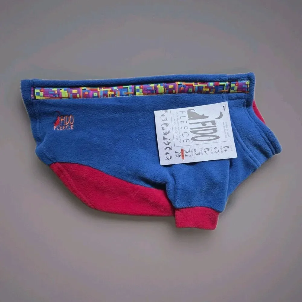 Fido Fleece Cozy Dog Jacket Size 16 Red Blue Ribbon Multicolor Vintage 90s